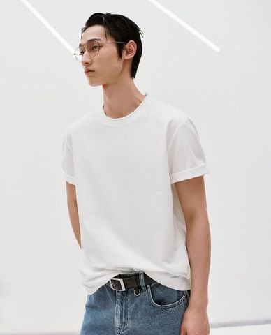  URBAN REVIVO - Áo thun nam cổ tròn tay ngắn tối giản 
