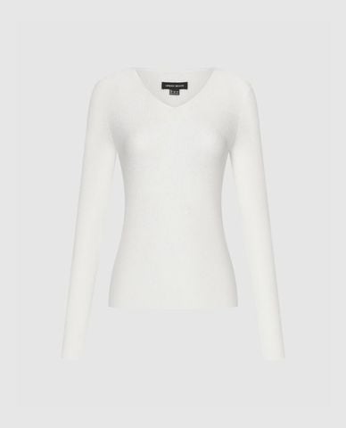  URBAN REVIVO - Áo dệt kim nữ V tay dài phom ôm 