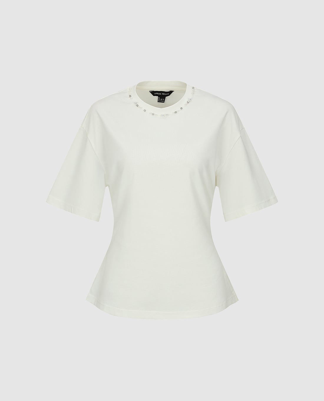 URBAN REVIVO - Áo kiểu nữ cổ tròn tay lửng đính đá