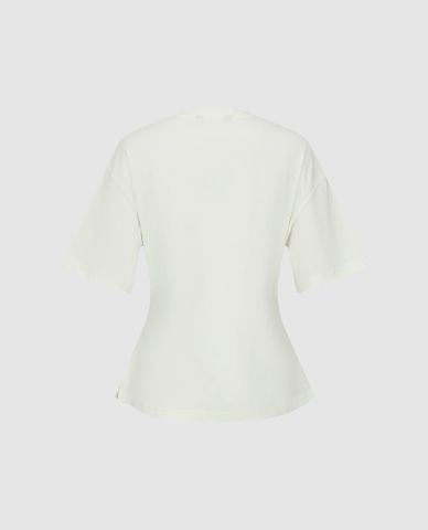  URBAN REVIVO - Áo kiểu nữ cổ tròn tay lửng đính đá 