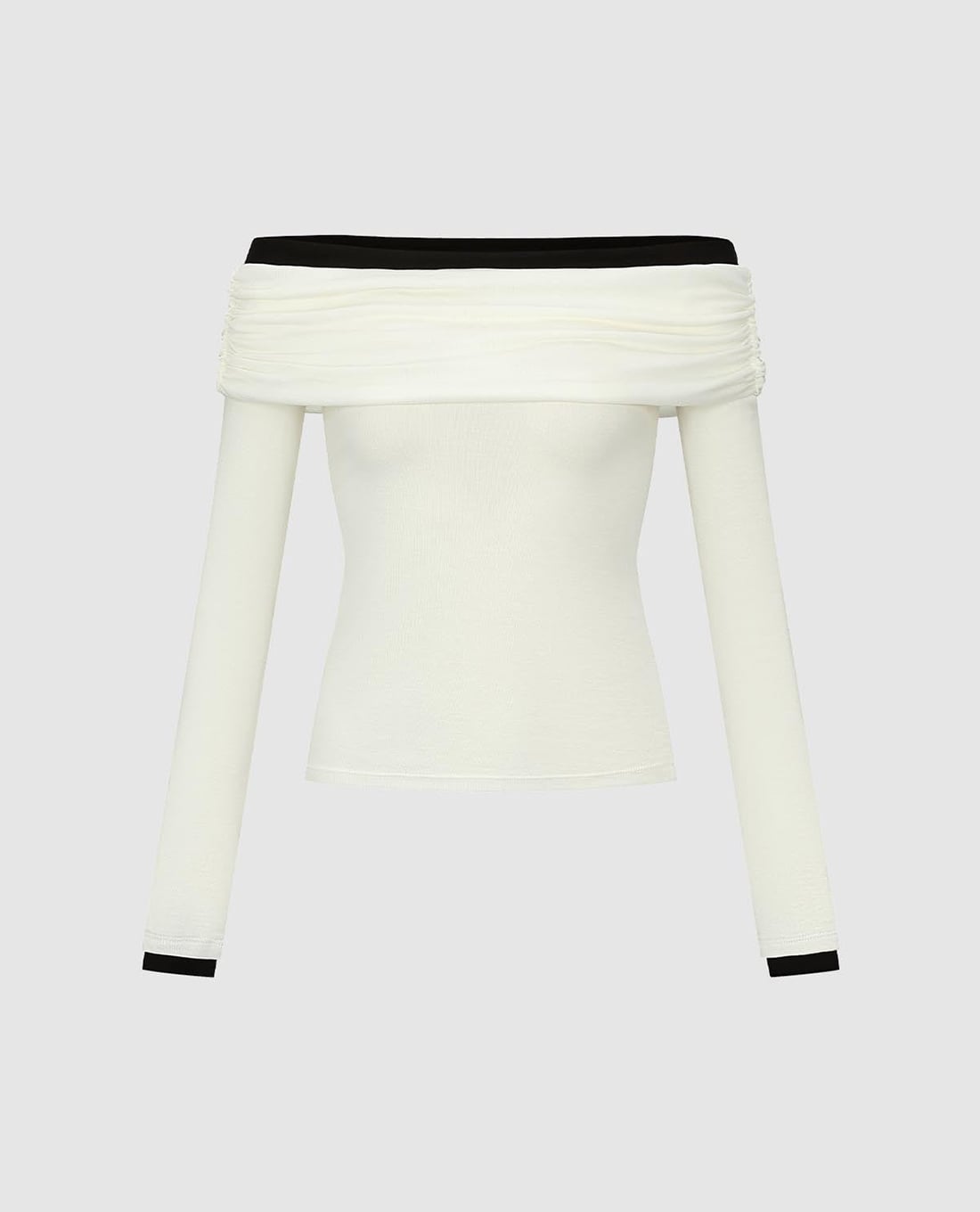 URBAN REVIVO - Áo trễ vai nữ tay dài phối viền phom ôm