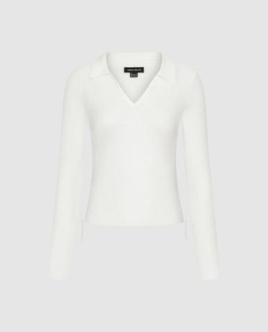  URBAN REVIVO - Áo dệt kim nữ cổ bẻ tay dài phom ôm 