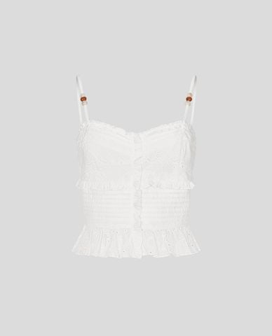  URBAN REVIVO - Áo hai dây nữ phối bèo nhún 