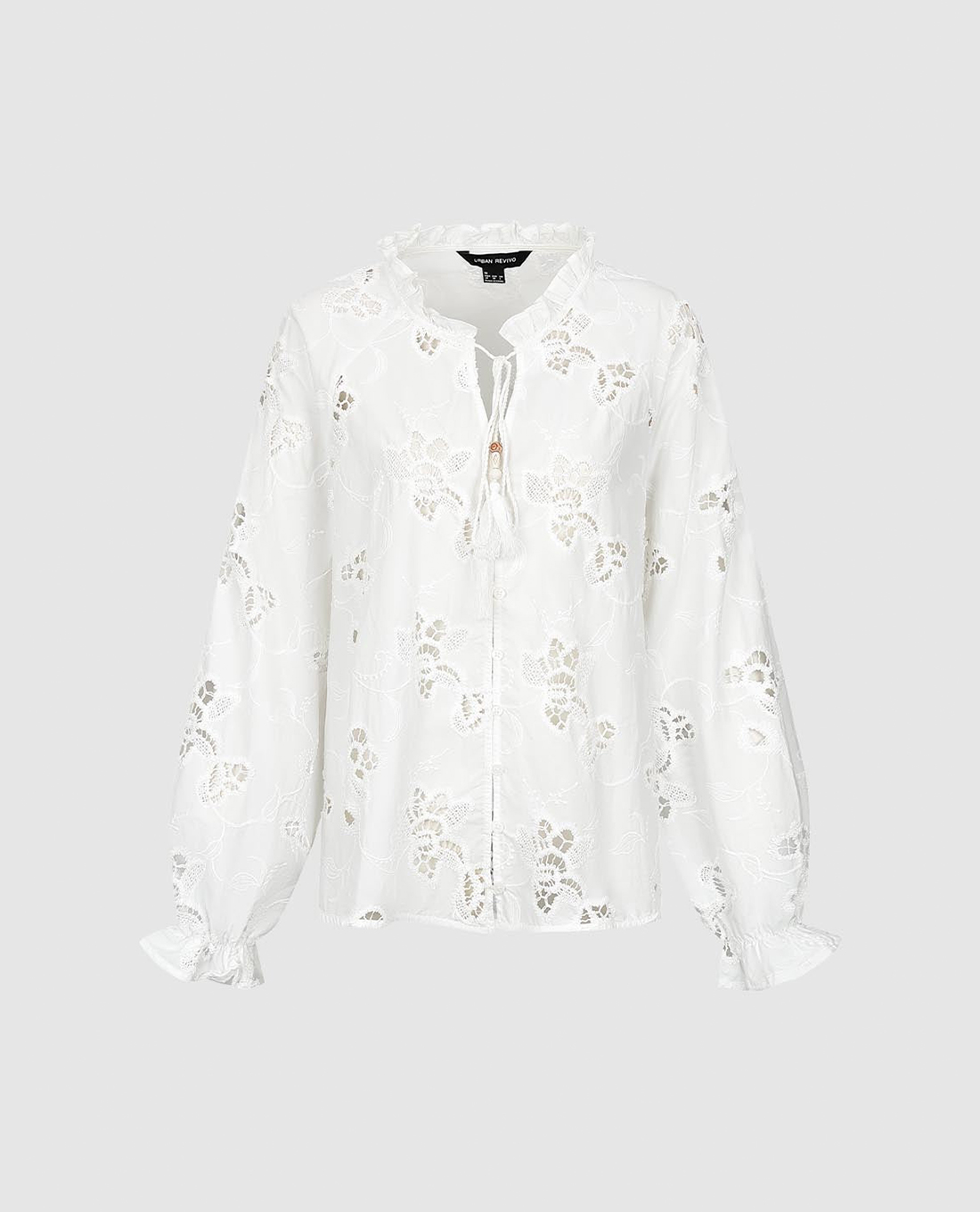 URBAN REVIVO - Áo kiểu nữ tay phồng họa tiết ren hoa