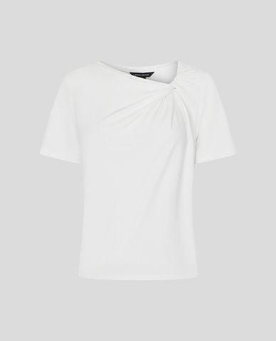  URBAN REVIVO - Áo kiểu nữ cổ nhún lệch vai 