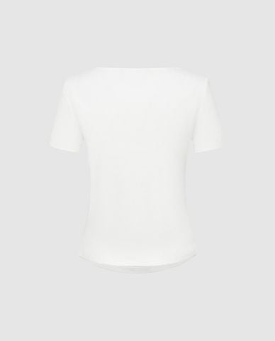  URBAN REVIVO - Áo kiểu nữ cổ V tay ngắn xếp nếp 