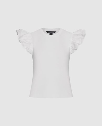  URBAN REVIVO - Áo kiểu nữ cổ tròn tay cánh tiên 