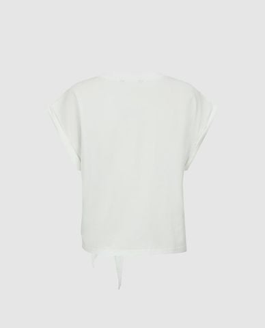  URBAN REVIVO - Áo kiểu nữ cổ tròn tay ngắn phối túi ren 