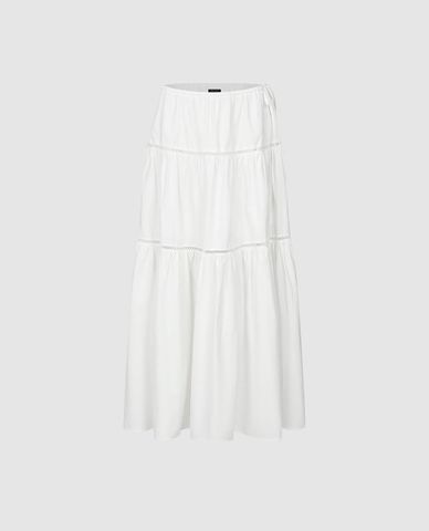  URBAN REVIVO - Chân váy xếp tầng midi phối ren 