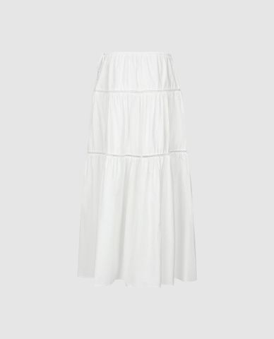  URBAN REVIVO - Chân váy xếp tầng midi phối ren 