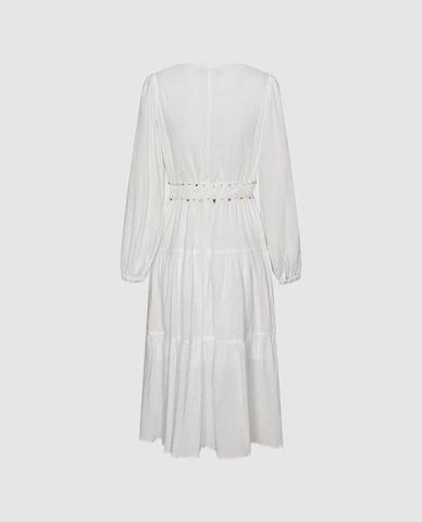  URBAN REVIVO - Đầm xếp tầng midi cổ V đính hạt 