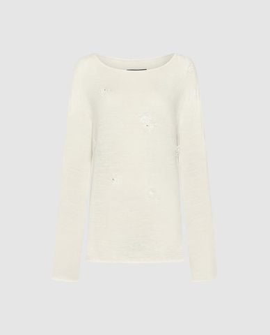  URBAN REVIVO - Áo dệt kim nữ cổ thuyền tay dài thêu nổi 