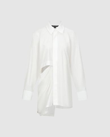 URBAN REVIVO - Áo sơ mi nữ dáng dài bất đối xứng 