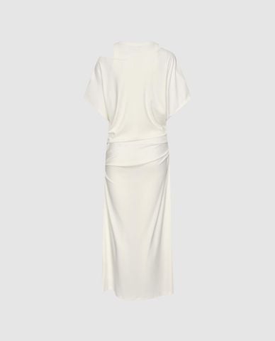  URBAN REVIVO - Đầm maxi lệch vai nhún eo 