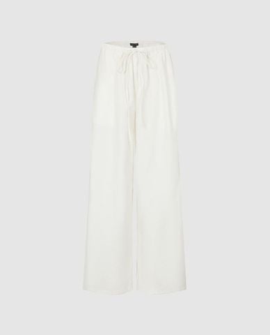  URBAN REVIVO - Quần jeans nữ ống rộng lưng thun phối dây rút 