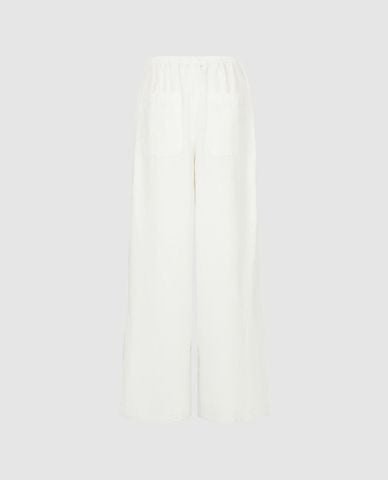  URBAN REVIVO - Quần jeans nữ ống rộng lưng thun phối dây rút 