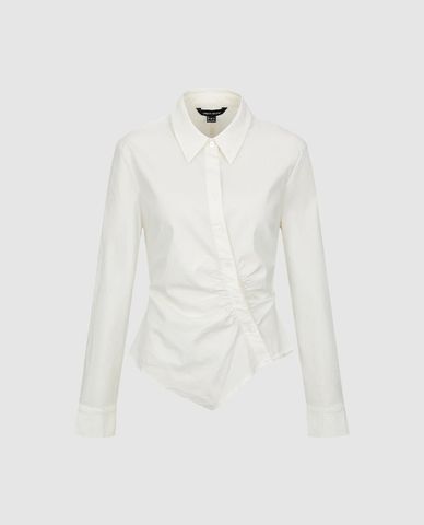  URBAN REVIVO - Áo sơ mi nữ cổ bẻ tay dài vạt bất đối xứng 