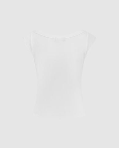  URBAN REVIVO - Áo thun nữ cổ thuyền phom ôm đính nơ 