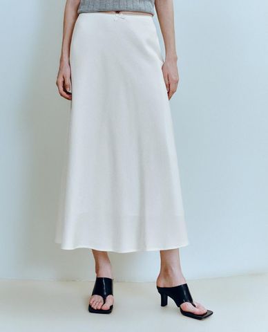  URBAN REVIVO - Chân váy phom suông midi phối viền ren 