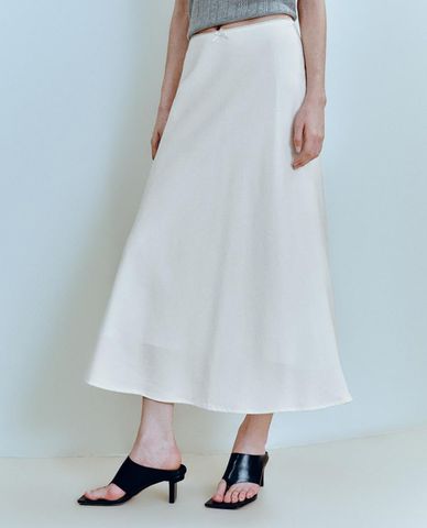  URBAN REVIVO - Chân váy phom suông midi phối viền ren 