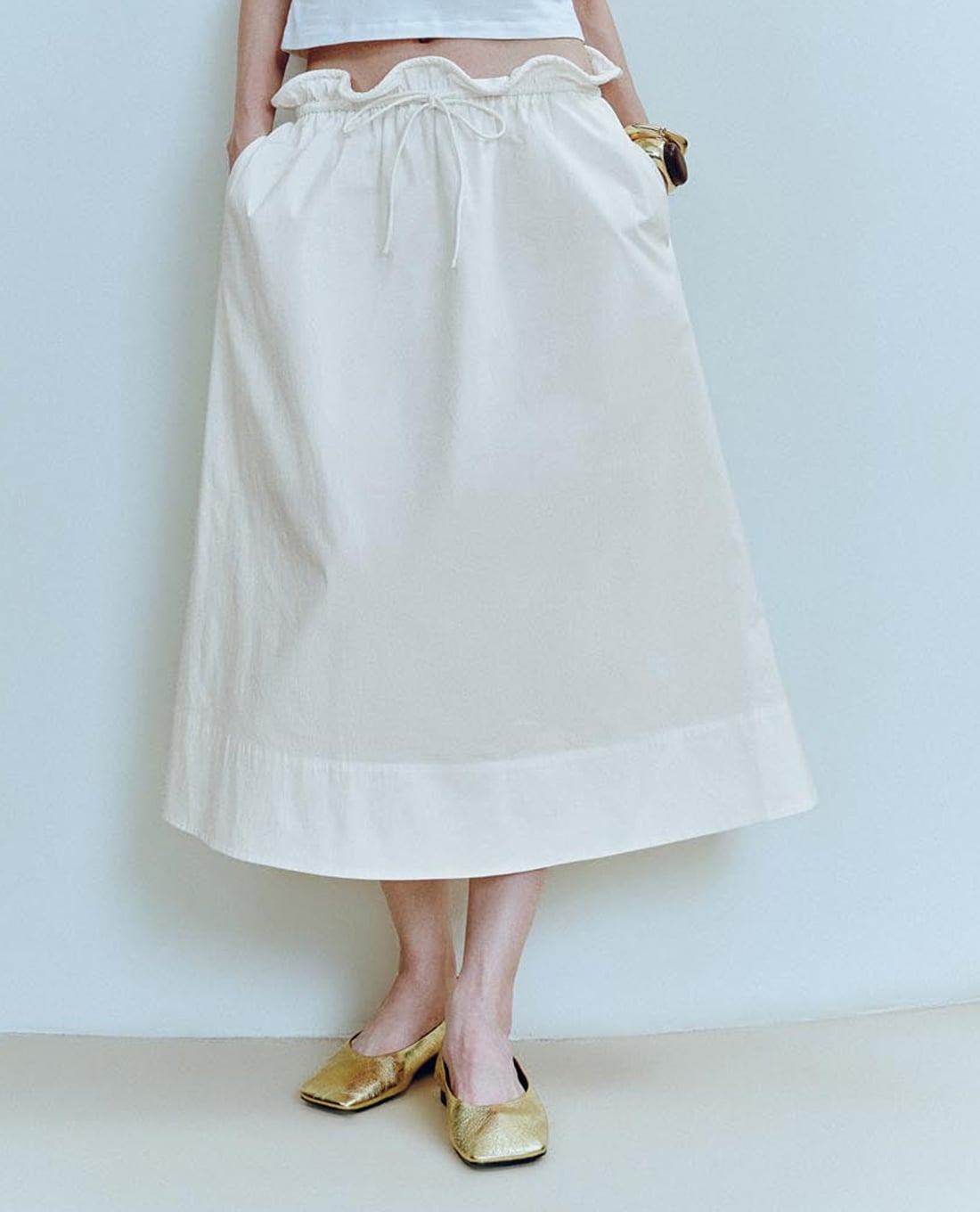 URBAN REVIVO - Chân váy chữ A midi nhún bèo