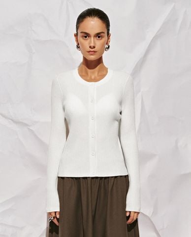  URBAN REVIVO - Áo khoác cardigan nữ cổ tròn tay dài phom ôm 