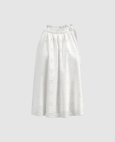  URBAN REVIVO - Áo sát nách nữ cổ yếm phối dây rút 