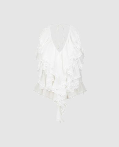  URBAN REVIVO - Áo kiểu nữ cổ yếm xếp tầng 