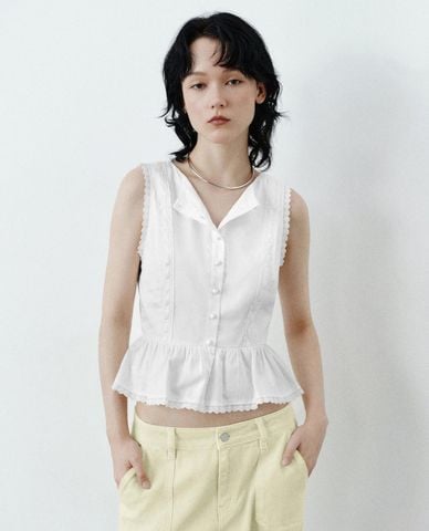  URBAN REVIVO - Áo sát nách nữ dáng xòe phối nút 