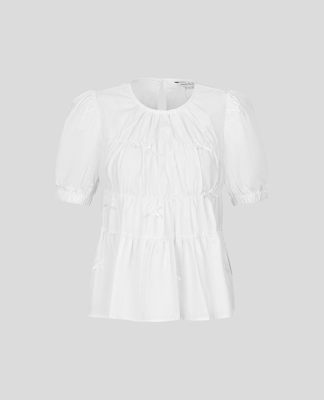 URBAN REVIVO - Áo kiểu nữ cổ tròn tay phồng nơ nhí