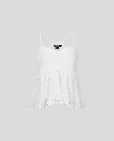  URBAN REVIVO - Áo hai dây nữ dáng xòe phối bèo nhún 