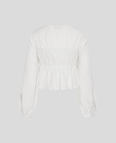  URBAN REVIVO - Áo kiểu nữ cổ vuông tay dài buộc dây 