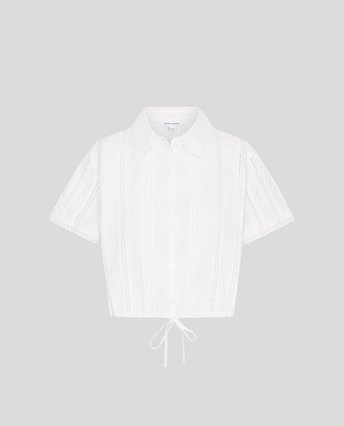 URBAN REVIVO - Áo sơ mi nữ tay ngắn phối ren phom croptop