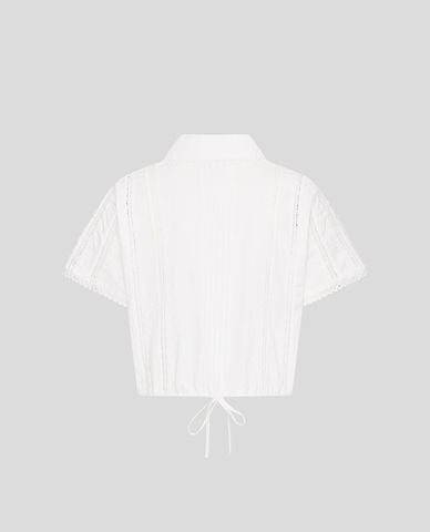 URBAN REVIVO - Áo sơ mi nữ tay ngắn phối ren phom croptop 