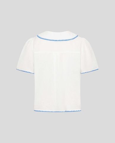  URBAN REVIVO - Áo kiểu nữ cổ bẻ tay ngắn in họa tiết 