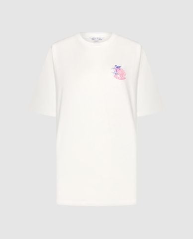  URBAN REVIVO - Áo thun nữ cổ tròn tay ngắn in họa tiết 