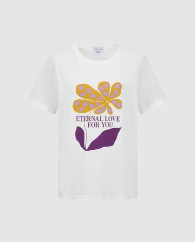  URBAN REVIVO - Áo thun nữ cổ tròn tay ngắn in họa tiết 