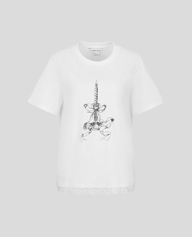  URBAN REVIVO - Áo thun nữ cổ tròn tay ngắn in họa tiết 