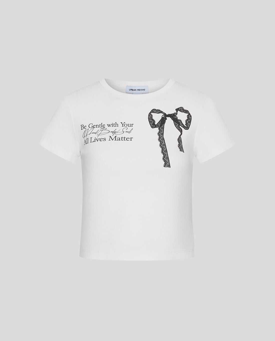 URBAN REVIVO - Áo thun nữ cổ tròn tay ngắn in họa tiết