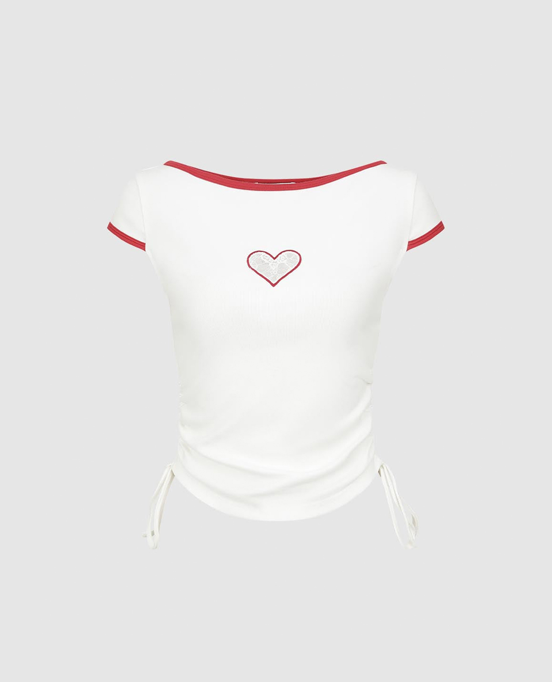 URBAN REVIVO - Áo thun nữ cổ tròn tay ngắn phối dây rút