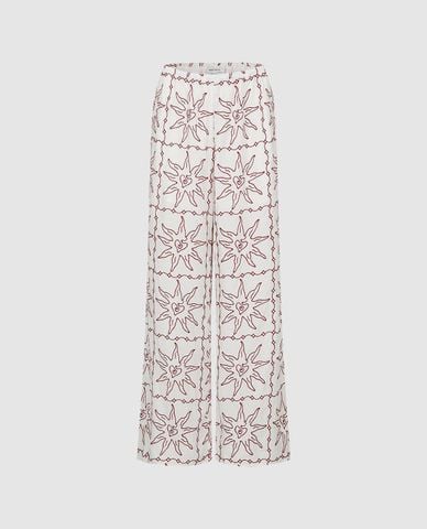  URBAN REVIVO - Quần nữ ống rộng thêu họa tiết 