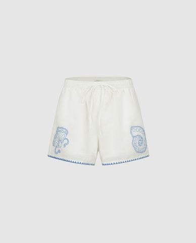  URBAN REVIVO - Quần short nữ ống rộng thêu họa tiết 