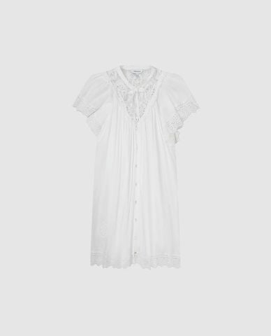  URBAN REVIVO - Đầm mini phối ren viền gợn sóng 