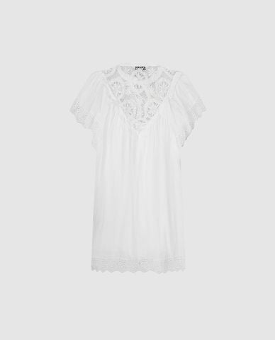  URBAN REVIVO - Đầm mini phối ren viền gợn sóng 