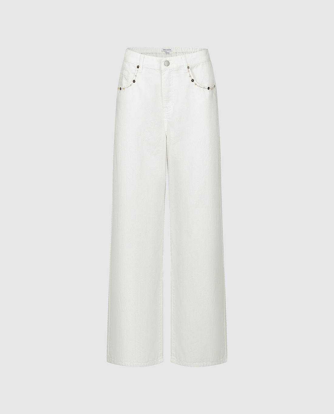 URBAN REVIVO - Quần jeans nữ ống rộng đính hạt