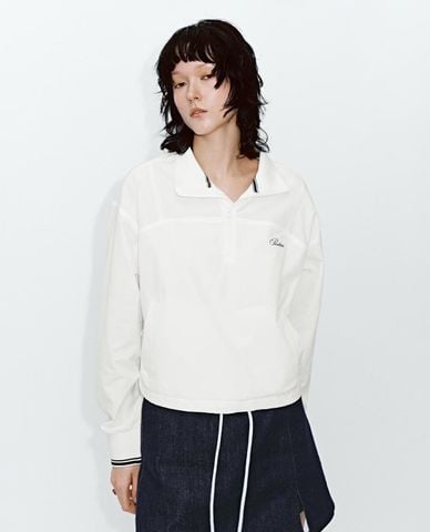  URBAN REVIVO - Áo polo nữ cổ bẻ tay dài phối dây rút 