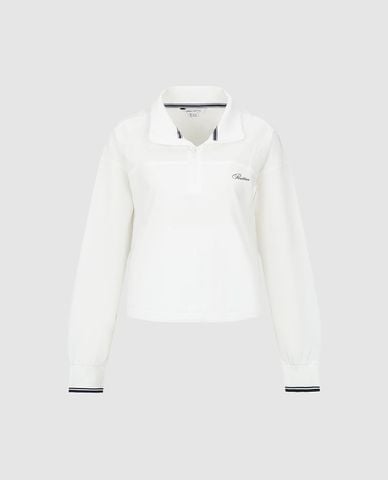  URBAN REVIVO - Áo polo nữ cổ bẻ tay dài phối dây rút 