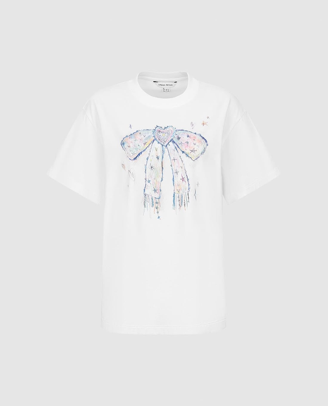 URBAN REVIVO - Áo thun nữ cổ tròn tay ngắn in họa tiết