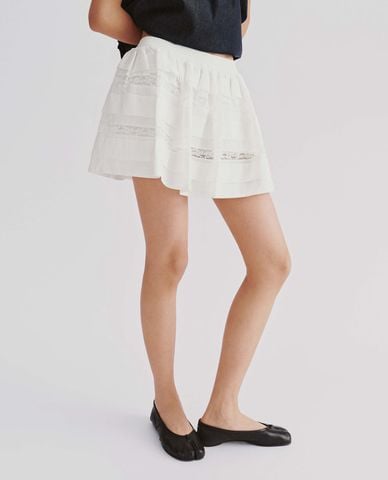 URBAN REVIVO - Chân váy chữ A mini lưng thun phối ren 