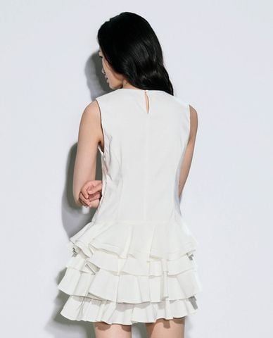  URBAN REVIVO - Đầm sát nách mini cổ tròn phối bèo 